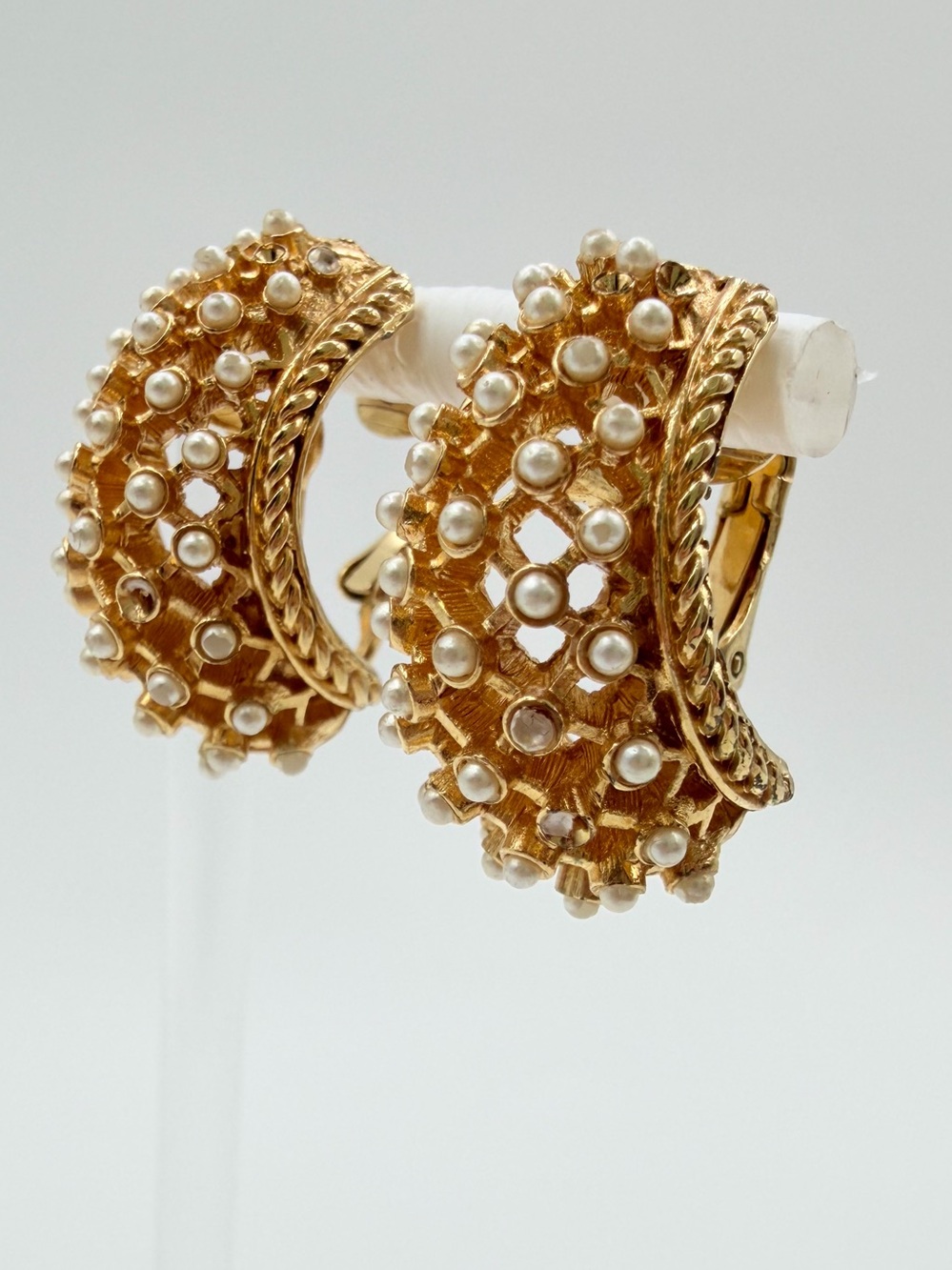 Boucher Faux Pearl Gold Tone Clip On Earrings Signed Vintage